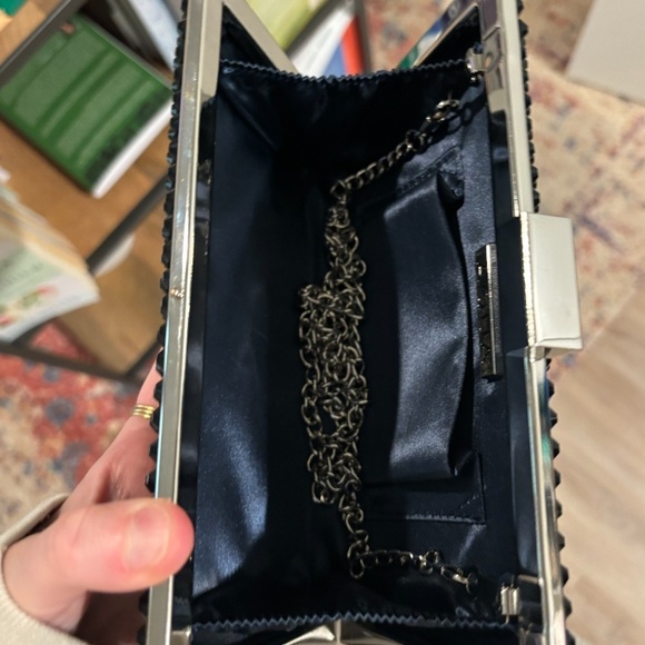 Bloomingdales Navy Bue and Silver Clutch - Picture 2 of 2